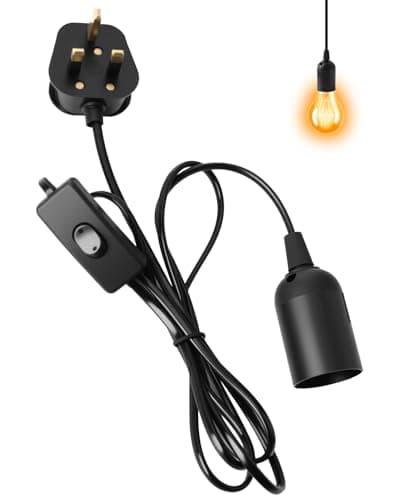 Image of Eddrfy E27 Pendant Light Ceiling Fitting with Switch, 1.8m Textile Cable UK Plug, Compatible with E27 Bulbs, Suspended Light Fitting Kit for DIY Projects, Bedroom, Living Room, Home Decor
