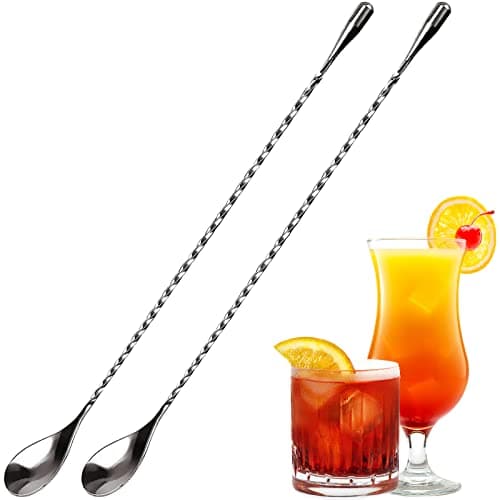 Image of Stainless Steel Mixing Spoon, 2 Pcs 12 Inch Bar Cocktail Shaker Spoon, Long Handle Spoon with Spiral Pattern Teardrop End Design, Drink Stirrer for Home Bartender Use Silver Cocktails Coffee Tea Herbs