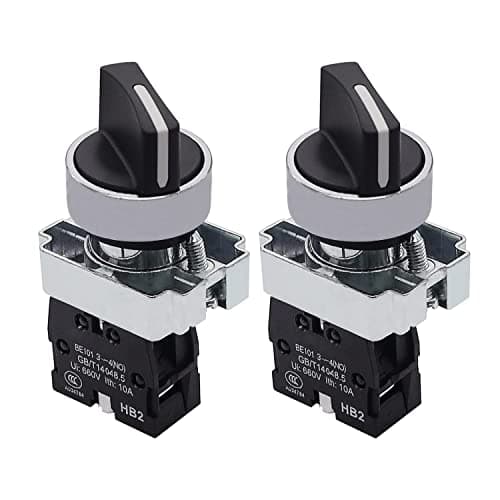 Image of Taiss 2Pcs 22mm Selector Switch SPST 1 NO 2 Positions Maintained Latching Rotary Selector Switch 440V 10A XB2-10X/21-HB2-BD21