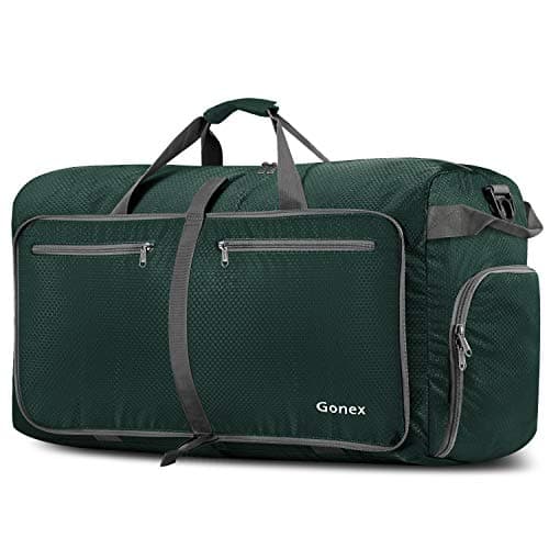 Image of Gonex 100L Large Foldable Travel Duffle Bag with Shoes Compartment, Packable Lightweight Water Repellent Holdall Bag for Camping Gym Weekender Bag Dark Green