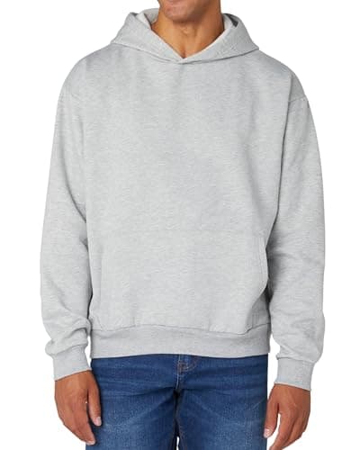 Image of FM London Mens Essentials Hoodie - Slightly Oversized Hoodie, Heavyweight Design, Breathable Cotton Blend Pullover Grey