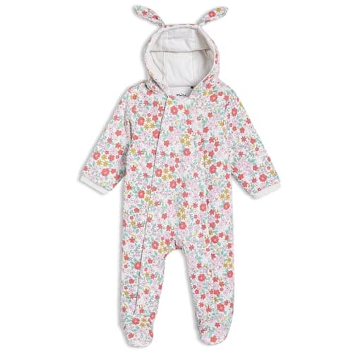 Image of MINI CUDDLES Baby Girls Floral Printed Hooded Pram Suit, Multicolour (3-6M)