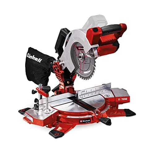 Image of Einhell Cordless Mitre Saw 18V Power X-Change, 3000 RPM Circular Saw with Work Table, LED, Dust Collection, 45° Mitre, +/-47° Bevel, Without Battery TE-MS 18/210 Li Solo