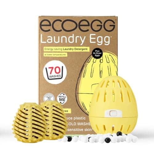 Image of Ecoegg Fragrance Free Refillable Laundry Egg & Dryer Balls. Eco Detergent Replacement. Non Bio, no enzymes, phosphates. 70 Washes. Dryer Balls Reduces Drying Time.