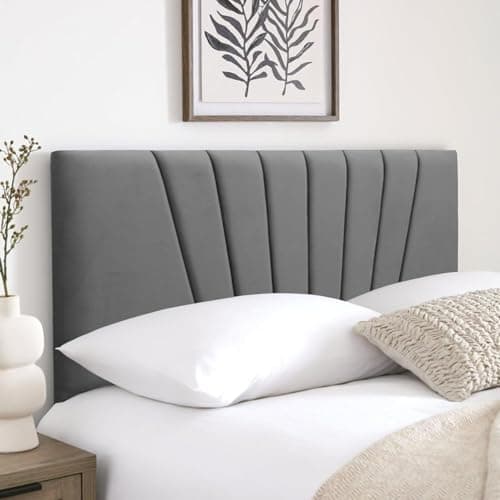 Image of Cloudmere Luxury Sunrise Headboard Elegant design Divan Bed | Upholstered Padded Headboard for Divan Beds, Bedroom and Hotel Furniture (4ft 6in Double, Grey)