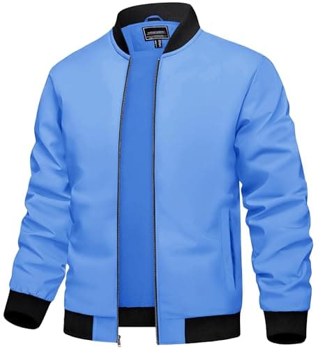 Image of TACVASEN Bomber Jackets for Men Spring Smart Casual Jacket Outdoor Waterproof Windbreaker Coat with Pockets LightBlue,XL