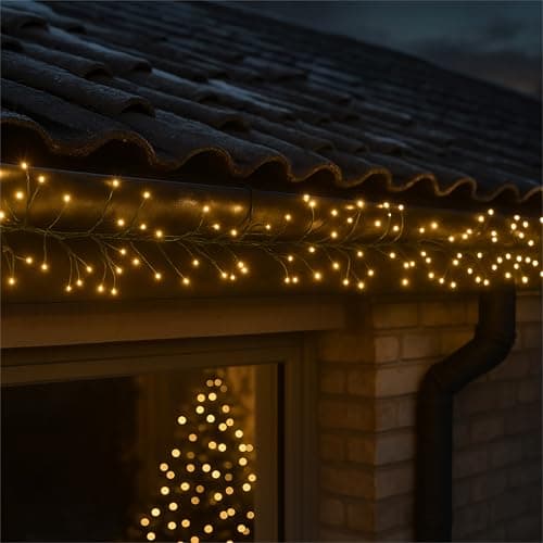Image of XMAS HAUS LED Christmas Cluster Light, 480 Warm White LED, Timer, 8 Modes, Green Wire, PSU, Indoor or Outdoor Use, Festive Seasonal Decoration 6m