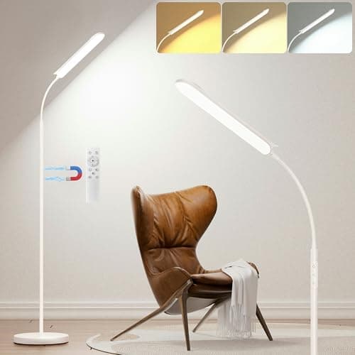 Image of Yikuneng LED Floor Lamp 18W 1800LM, Dimmable Floor Lamps for Living Room with Remote & Touch Button, Custom Color Temperatures, Reading Standing Lamp for Bedroom with Timer & Memory Function, White