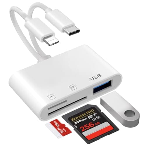 Image of Dual Connectors SD Card Reader for iPhone & Android - 5-In-1 Lightning/USB-C SD/TF Memory Card Reader with USB OTG Port, Camera to iPhone Adapter for iPhone16/15/14/13/12/11,iPad,MacBook,Android,etc