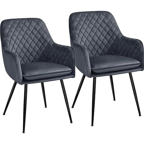 Image of Yaheetech Dining Chairs Set of 2 Velvet Dining Chairs Modern Tufted Armchair Upholstered Accent Chair for Counter Lounge Home Kitchen, Dark Grey