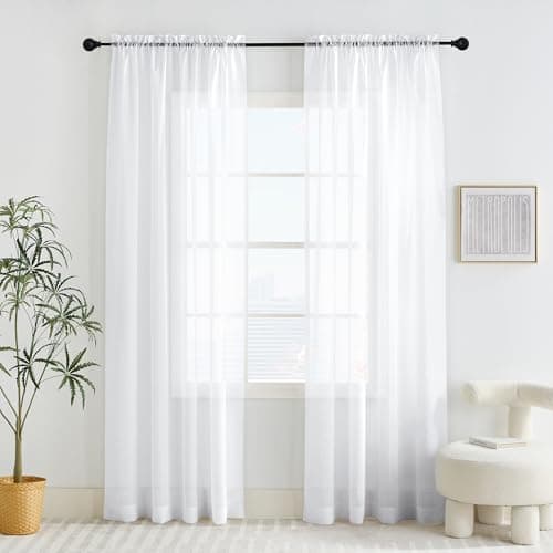 Image of PONY DANCE Slot Top Net Curtains for Windows - White Voile Curtains 72 Drop Pair Light Filtering Semi Transparent Voile Sheer Panels for Living Room/Bedroom/Kitchen, Set of 2, 60 Inch Wide