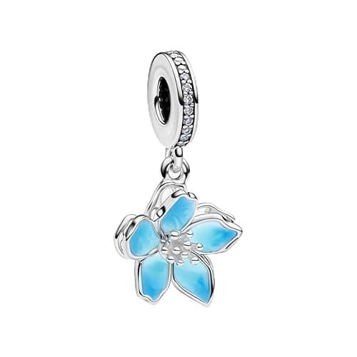 Image of The Charmery 925 Sterlig Silver Blue Flower Charm Bead Fit Padora, Trollead, Chamilia, Biagi May Other UK Bracelet., S, Metal, Not a Gemtoe