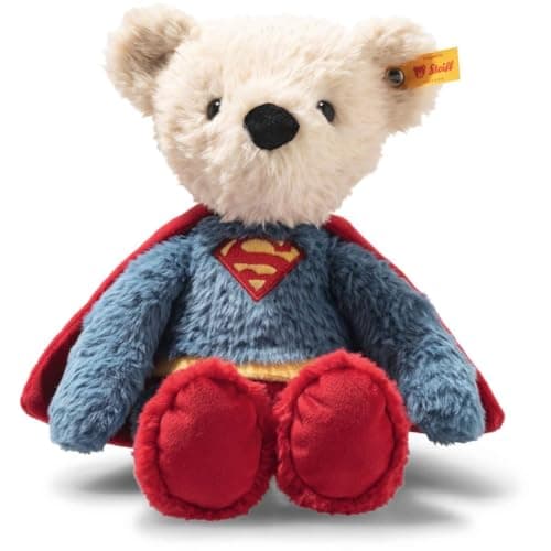 Image of Steiff Teddy Bear Superman 29 cm Colourful, Cuddly Toy Superhero, Ideal for Children and Fans, Plush Bear in Superman Look, Made of Cuddly Soft Plush, Machine Washable