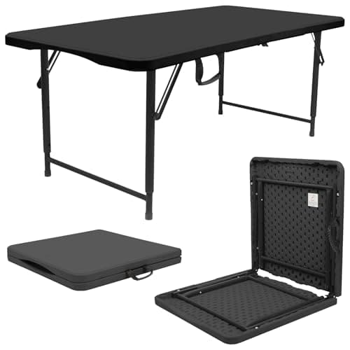 Image of Harbour Housewares Rectangle Folding Trestle Table - 120cm (4ft) - Black - Height Adjustable Outdoor Folding Table for Picnic, BBQ, Garden, Camping, Wedding