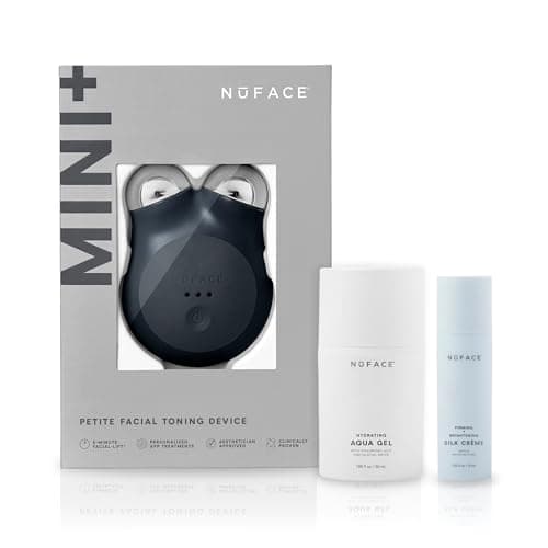 Image of NuFACE MINI+ Microcurrent Facial Device Kit - FDA Cleared Face Sculpting & Skin Firming Device to Contour & Tone + Microcurrent Gel Activator, Silk Creme & Applicator Brush - Midnight Black