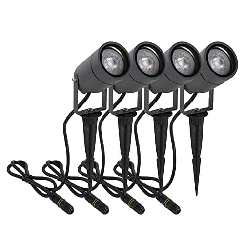 Image of DAWALIGHT Landscape Lights Outdoor 4 Pcs, GU10 Spike Lights Outdoor for Garden Path Patio Exterior Outside Backyard Lawn Walkway, Adjustable IP65 Aluminum Spotlight with IP68 Connector, Dark Grey