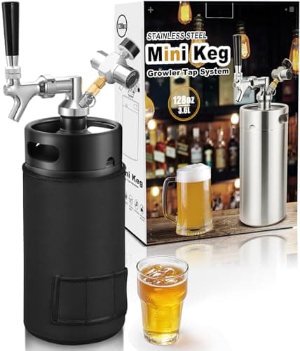 Image of Hgkeke Mini Keg Growler Tap System, 128Oz Pressurized Beer Keg, 304 Stainless Steel Keg Growler to Keep Fresh and Carbonation, Portable Draft Beer Dispenser System with Sleeve for Brewing(Black)