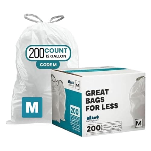 Image of Plasticplace Custom Fit Bin Bags Compatible with Simplehuman Code M 12 Gallon Drawstring Rubbish Bags 200 Count Tear-Resistant Rubbish Bin Liners for Kitchen and Office 1.2 Mil White 21" x 30.5"