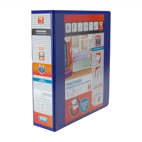 Image of Elba A4 2 O-Ring Lever Arch File, 56mm capacity, 70mm spine, Presentation Folder with Customisable Cover, Portrait, Blue (Single)