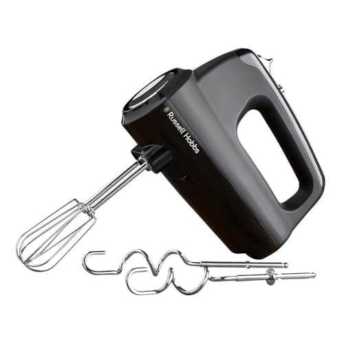 Image of Russell Hobbs Desire Electric Hand Mixer with 5 speeds & turbo setting, 2 chrome plated beaters & 2 chrome plated dough hooks inc, all dishwasher safe, Easy release button, 350W, 24672