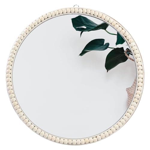 Image of SWTHONY 20 Inch Boho Beaded Mirror Wall Decor, Decorative Round for Wall Girl Room Decor, Farmhouse Circle Rattan Mirror for Living Room, Bedroom