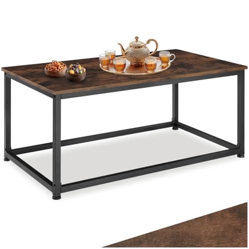 Image of tectake® Coffee Table in Minimalist Design with Wood-Look Tabletop, Rectangular Sofa Side Table with Industrial-Style Steel Frame for Living Room, Bedroom, Home Office, 100 x 55 x 45.5 cm - Dark Wood