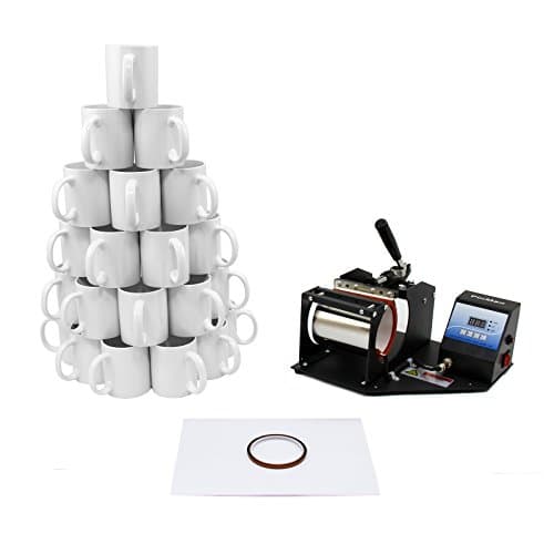 Image of Mug Heat Press Machine With 72 White Blank Sublimation Mugs 11oz Design Transfer Printer Kit