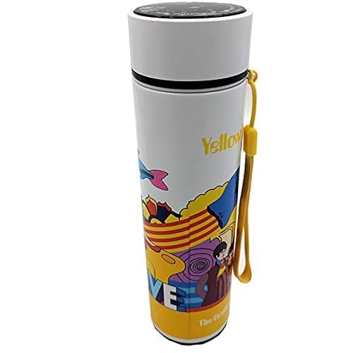 Image of Puckator Yellow Submarine 450ml Insulated Hot & Cold Drinks Bottle with LED Temperature Display The Beatles Stainless Steel Water Bottle Cold for 24h and Hot for 6h Metal Water Bottles Thermo Flask