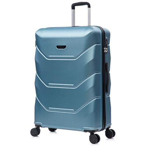 Image of Rocklands® Large Suitcase Hard Shell Thick ABS with TSA Combination Lock, 4 Dual Spinner Wheels, Lightweight Luggage Durable Travel Trolley Case (Ice Blue, Large (28 Inch))