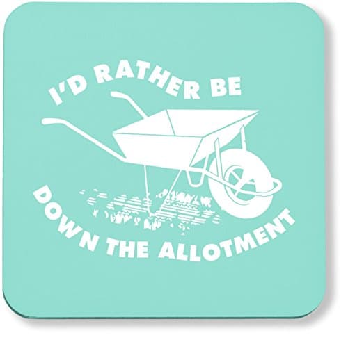 Image of Hippowarehouse I'd Rather Be Down The Allotment pack of 2 coasters gloss finish durable backing 9cm x 9cm