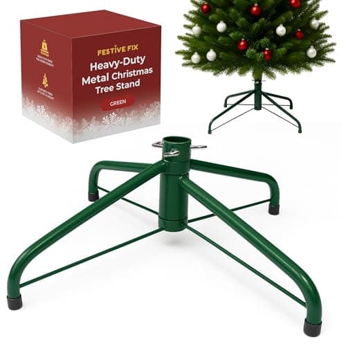 Image of Festive Fix Metal Christmas Tree Stand 22x40cm – Heavy-Duty Foldable Base with Adjustable Screws, Sturdy Support for 4ft–6ft Artificial Trees – Anti-Slip Rubber Feet – Available in Green & White
