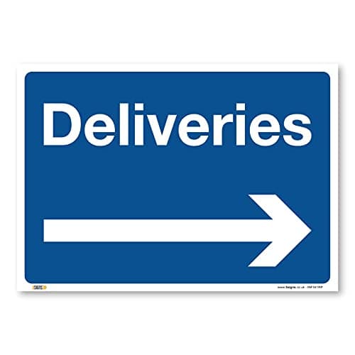 Image of Deliveries arrow right, A3 420x297mm, PVC Rigid Plastic, Deliveries access, Warehouse Information Safety Signs