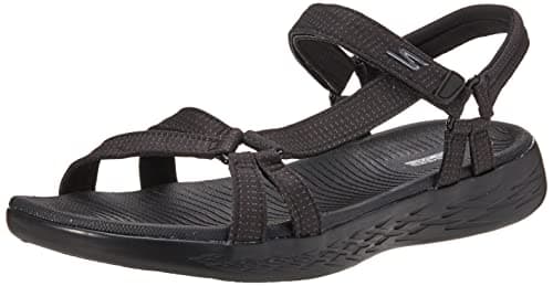 Image of Skechers Womens On-the-go 600 Brilliancy Ankle Strap Sandals, Black Textile Trim, 2 UK