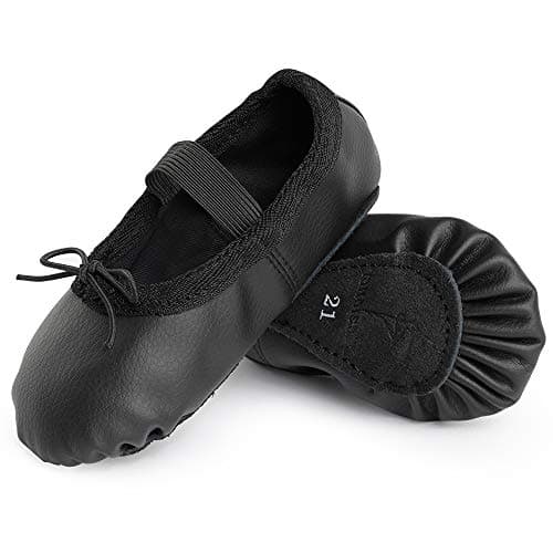 Image of Bezioner Ballet Shoes Leather Ballet Flats Full Sole Dance Slippers for Girls Toddlers Women Black 8 UK Child