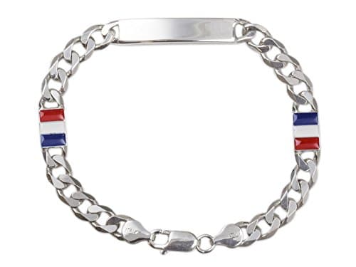 Image of AKA Jewellery - Mens ID Bracelet with French Flag Tag in Sterling Silver 925 Rhodium