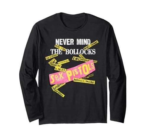 Image of Sex Pistols Official Never Mind The Bollocks Tabs Long Sleeve T-Shirt, Adult Unisex, Black, Medium