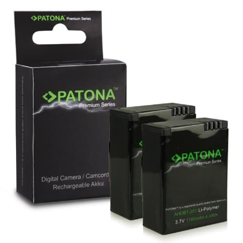 Image of PATONA 2x Premium AHDBT-301 AHDBT-302 Battery 1180mAh Compatible with GoPro HD Hero 3 Hero 3+ HERO3 HERO3+ Black Silver White Edition Rollei Actioncam 420 AHDBT301 AHDBT302 AHDBT 301 302