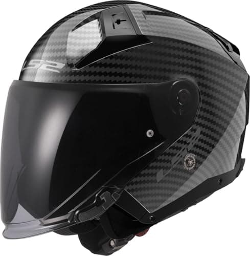 Image of LS2 Open Faced Carbon Motorcycle Helmet. Infinity II Jet Motorbike Lid - Gloss Carbon - M (57-58cm)