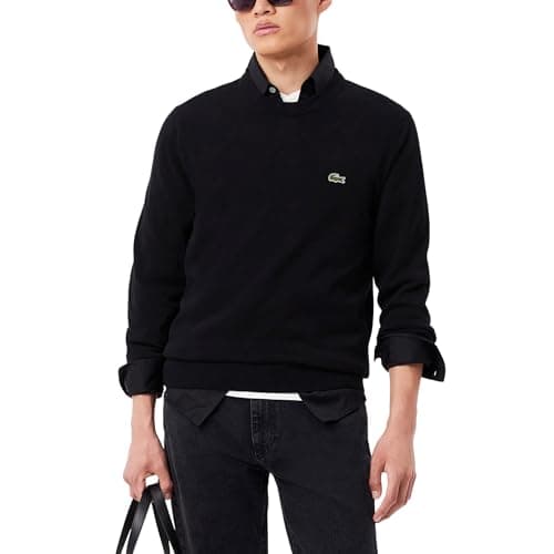 Image of Lacoste Men's Long Sleeve Crewneck Cotton Jersey Sweater, Black, XXL