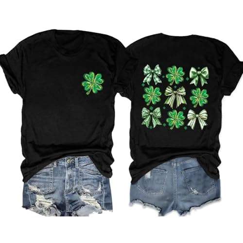 Image of tiorhooe St Patricks Day T Shirts Women Shamrock Tshirt Ladies Funny Irish Short Sleeve Top (Black1,L)