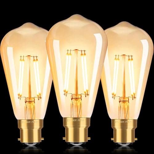 Image of FASUTY Dimmable Bayonet Light Bulbs Edison,Vintage LED Filament Bulb B22,ST64 Amber Glass CRI 90+ Decorative Bulbs,No Flicker Retro Antique Bulbs,4W(40W Equivalent) Warm White 2700K-3PACK