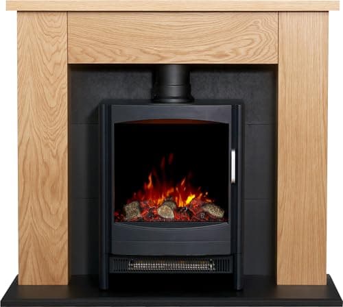 Image of Adam Chester Stove Fireplace in Oak & Black with Sureflame Keston Electric Stove in Black, 39 Inch