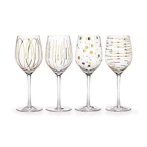 Image of MIKASA 'Cheers' Etched Crystal White Wine Glasses, Set of 4 Large 400ml Wine Drinking Glasses, Wine Glass Set with Gold Design, Gift Boxed, Dishwasher Safe
