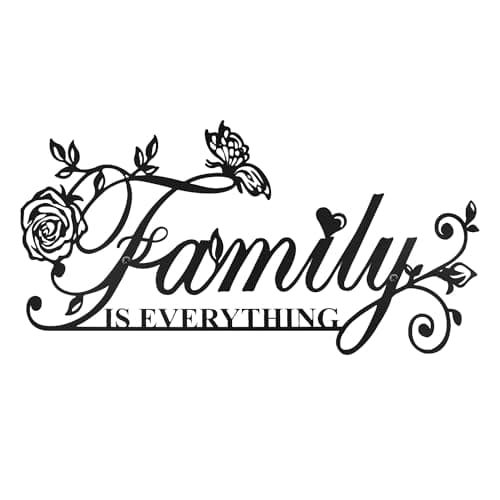 Image of Simaixing Family Sign Wall Decor, Family Is Everything Word Sign with Butterfly Flower Black Metal Wall Decor for Living Room, Art Wall Hanging Decor for Dining Room, Bedroom, Kitchen (Black)