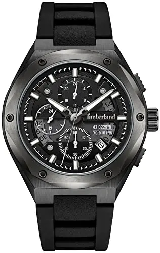 Image of Timberland TDWGQ2231203 Abbotville Men's Chronograph Watch with Silicone Strap 46 mm Case Diameter Black, Black, Modern