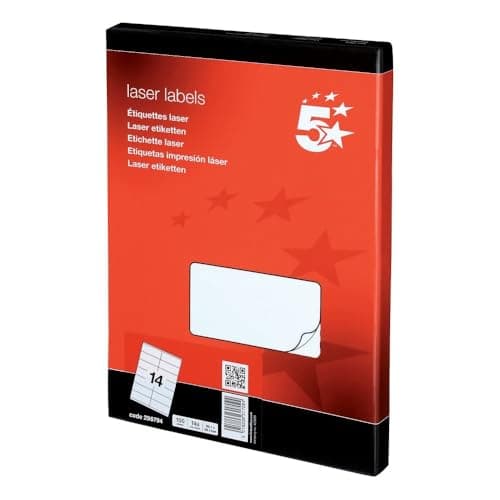 Image of 5 Star Office Address Labels 99.1 x 38.1mm A4 – White, Laser/Copier/Inkjet Compatible, 14 Labels Per Sheet, 1400 Labels (100 Sheets)