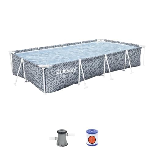 Image of Bestway, Steel Pro Rectangle Above Ground Pool, Leaf Shape Pattern Swimming Pool, Complete Set 3.66 m x 2.01 m x 66 cm