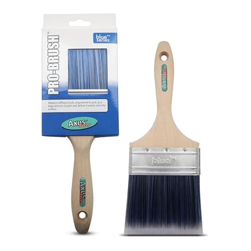 Image of Axus Decor Pro Paint Brush (Blue Color) - 4"/100mm - For All Paints, Synthetic Bristle Filaments, Beavertail Wooden Handles, Rust-Resistant Stainless Steel