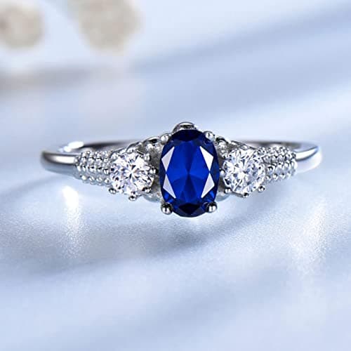 Image of ZLING Blue Sapphire Rings For Women Solid 925 Sterling Silver Jewelry Oval Cut Blue Gemstone Elegant Engagement Wedding Jewelry