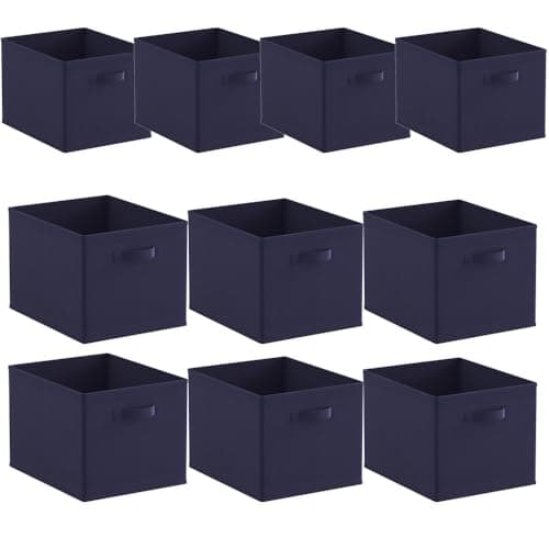 Image of BonChoice Foldable Storage Cubes Boxes Pack of 10 with Handle for Home Organization, Fabric Wardrobe Storage Box Organizer Basket Bins for Clothes Toys Towels, Collapsible&Durable Dark Blue 33x38x33cm